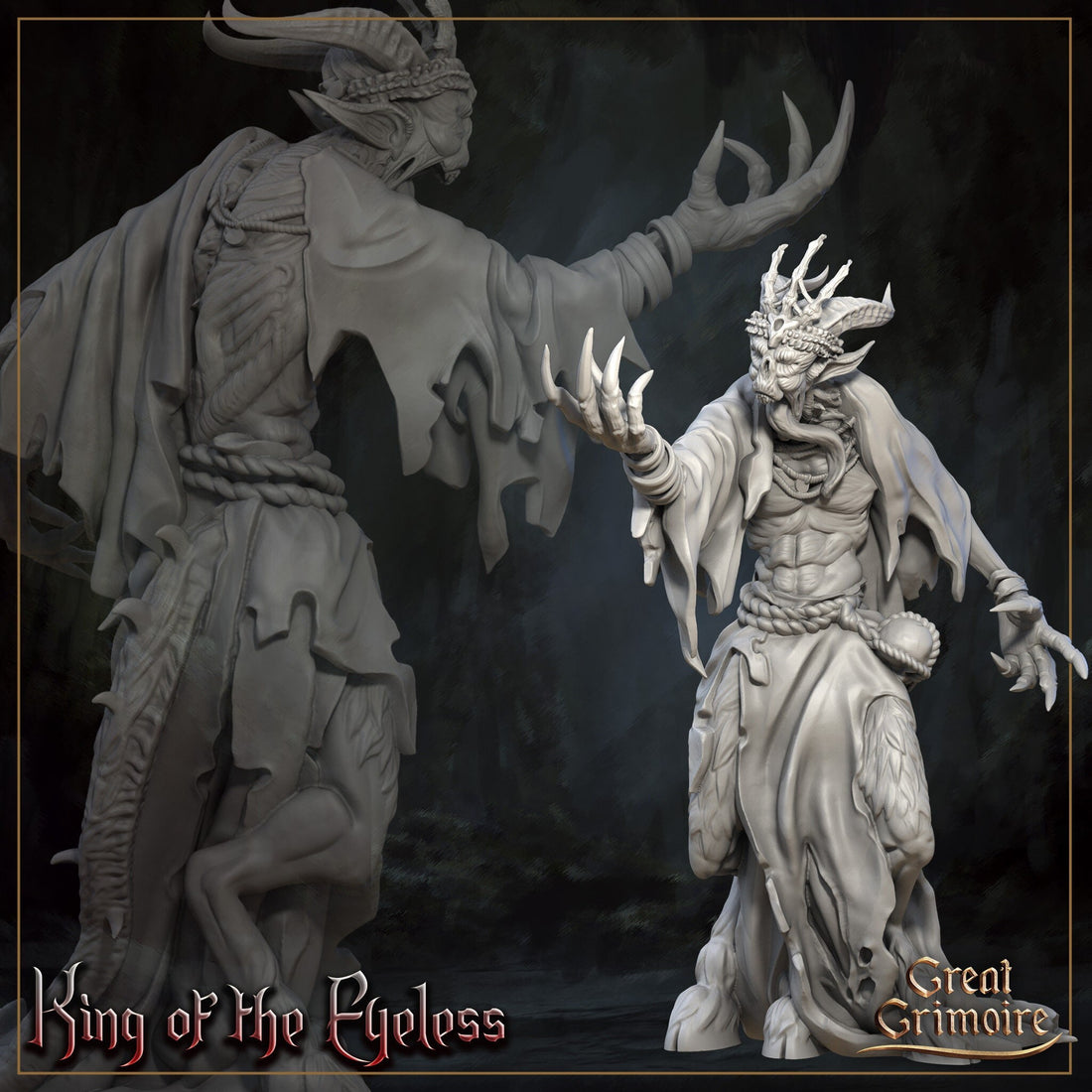 Eyeless King Miniature | Tabletop RPG Miniature | Great Grimoire | Roleplaying 3D Printed Fantasy Mini - 3DPrintDen