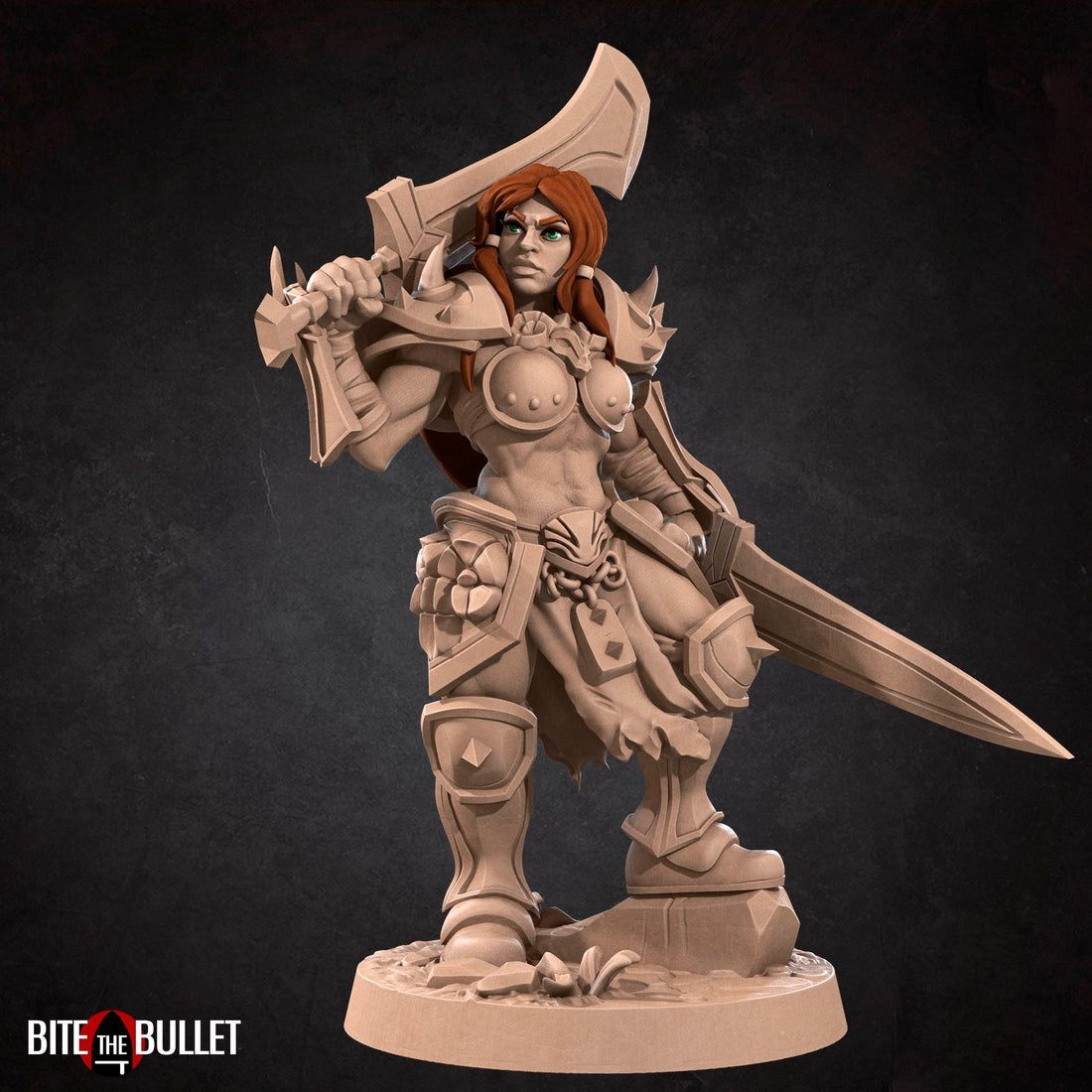 Female Barbarian Miniature | Tabletop RPG Miniature | Bite the Bullet | Roleplaying 3D Printed Fantasy Mini - 3DPrintDen