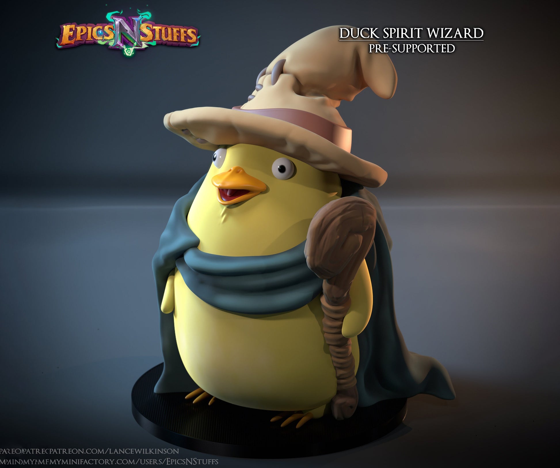 Duck Spirit Wizard Miniature | Tabletop RPG Miniature | Epic 'N' Stuff | Roleplaying 3D Printed Fantasy Mini - 3DPrintDen