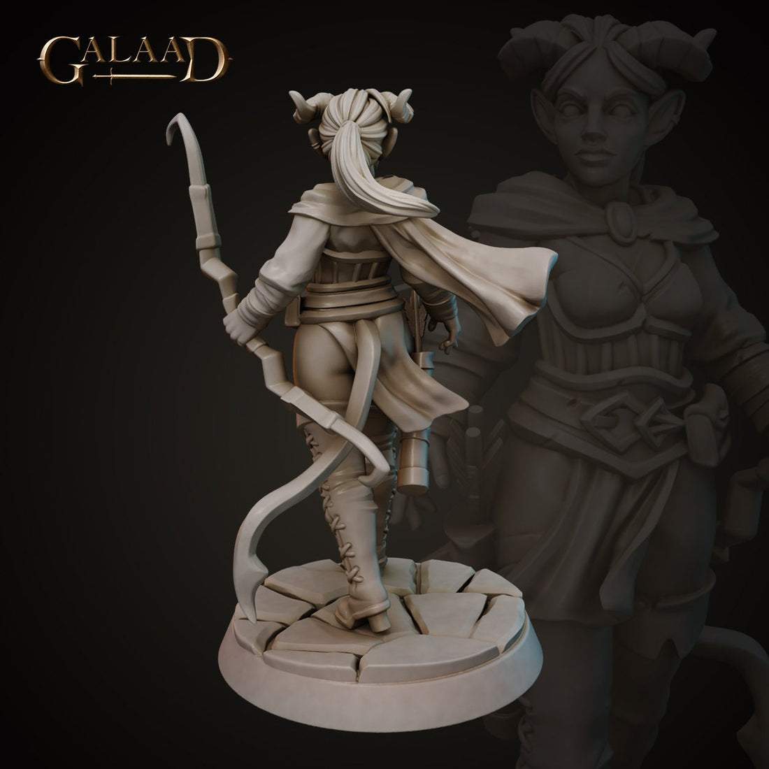 Female Tiefling Archer Miniature | Tabletop RPG Miniature | Galaad Miniatures | Roleplaying 3D Printed Fantasy Mini - 3DPrintDen