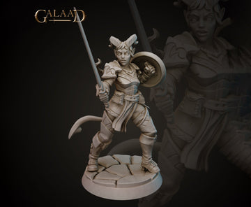 Female Tiefling Knight Miniature | Tabletop RPG Miniature | Galaad Miniatures | Roleplaying 3D Printed Fantasy Mini - 3DPrintDen