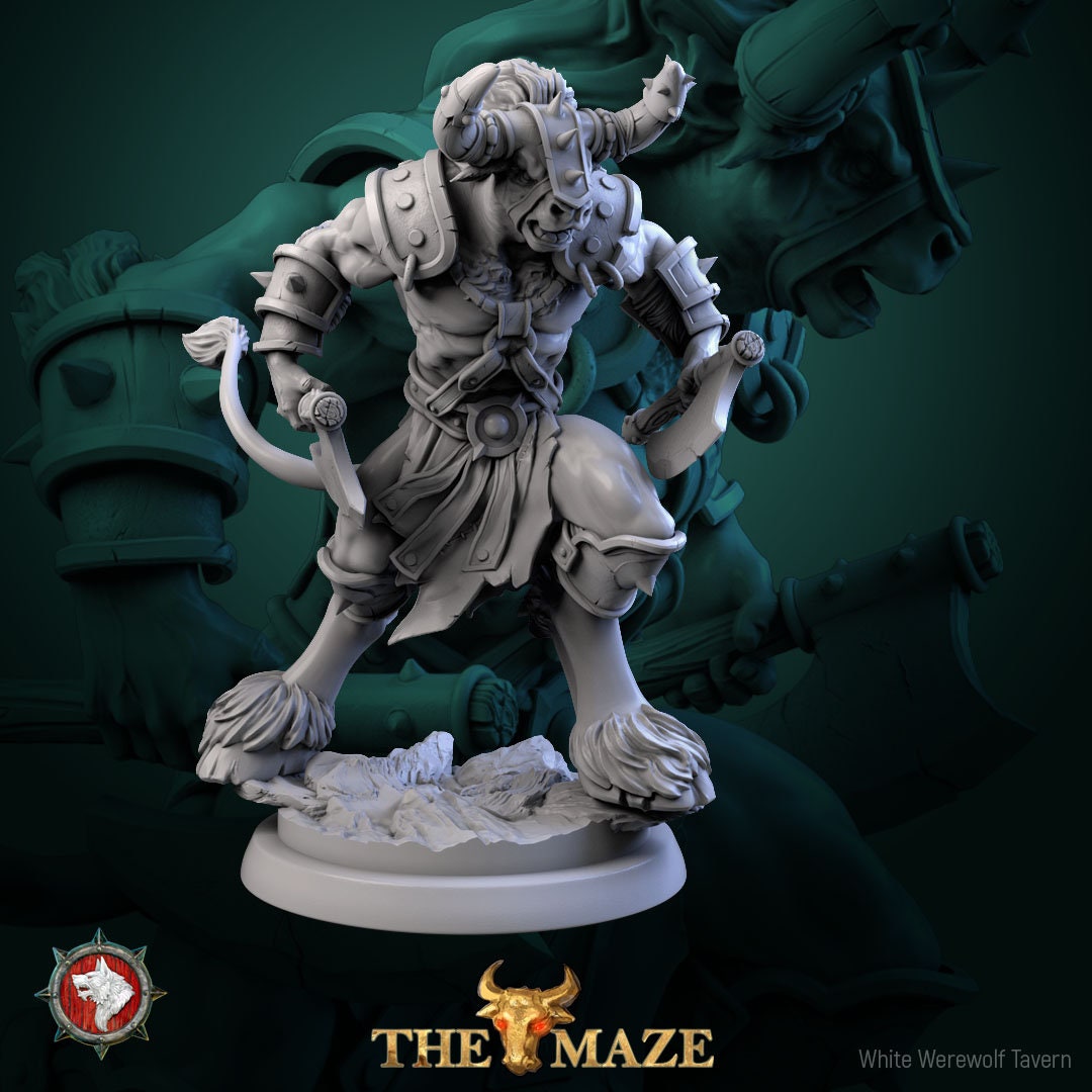 Minotaur Warrior Miniature | Tabletop RPG Miniature | White Werewolf Tavern | Roleplaying 3D Printed Fantasy Mini - 3DPrintDen