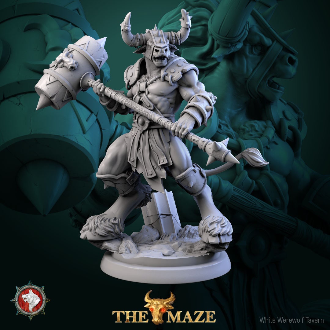 Minotaur Warrior Miniature | Tabletop RPG Miniature | White Werewolf Tavern | Roleplaying 3D Printed Fantasy Mini - 3DPrintDen