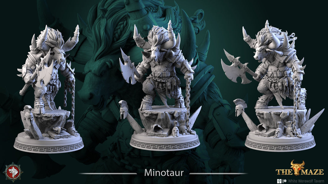 Minotaur Miniature | Tabletop RPG Miniature | White Werewolf Tavern | Roleplaying 3D Printed Fantasy Mini - 3DPrintDen