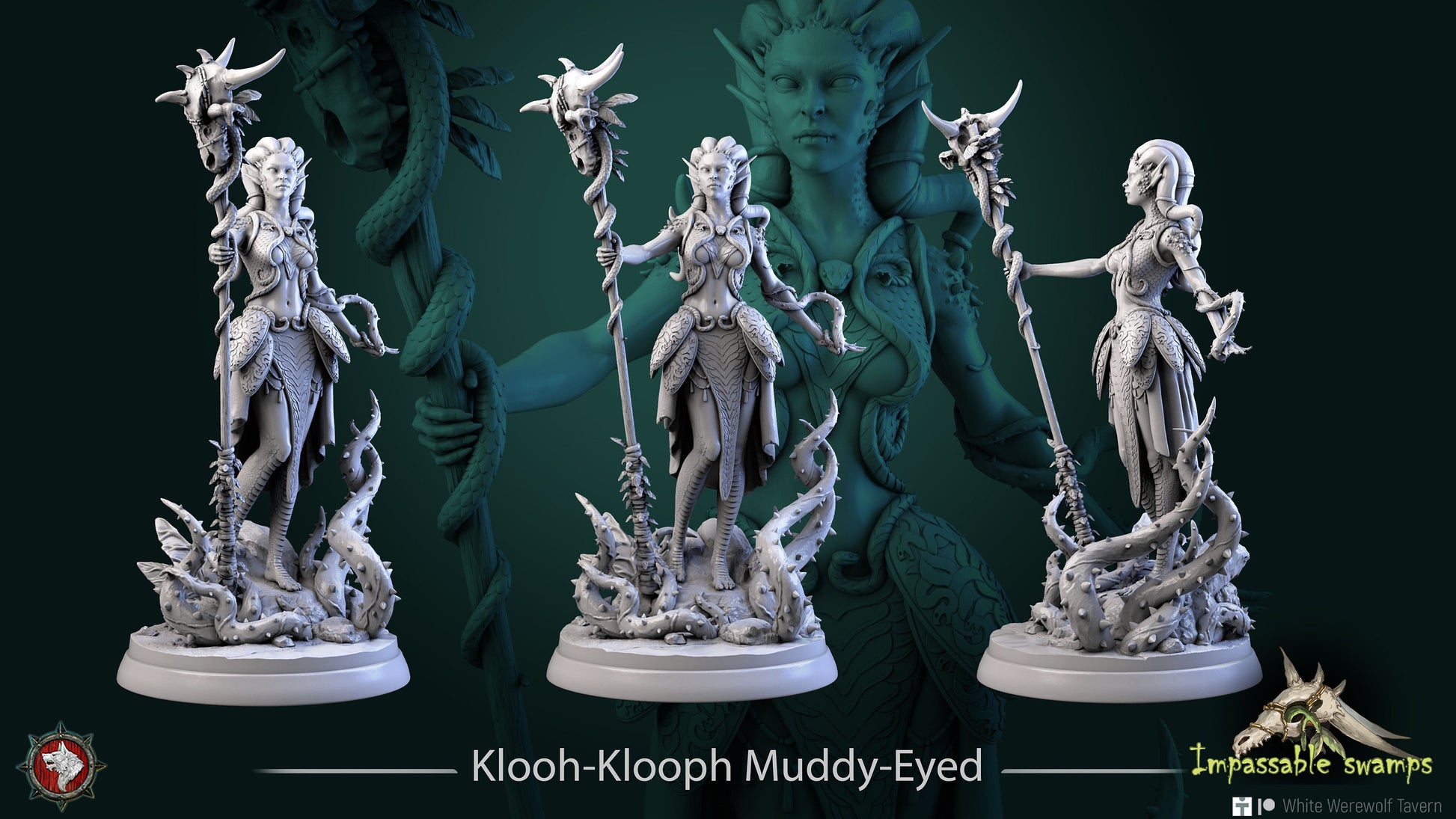 Swamp Witch Miniature, Klooh-Klooph | Tabletop RPG Miniature | White Werewolf Tavern | Roleplaying 3D Printed Fantasy Mini - 3DPrintDen