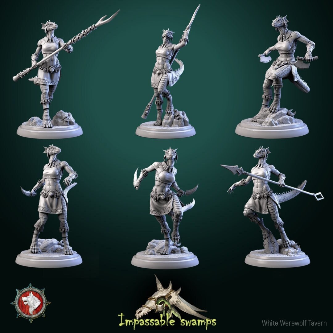 Female Lizardfolk Warrior Miniature | Tabletop RPG Miniature | White Werewolf Tavern | Roleplaying 3D Printed Fantasy Mini - 3DPrintDen