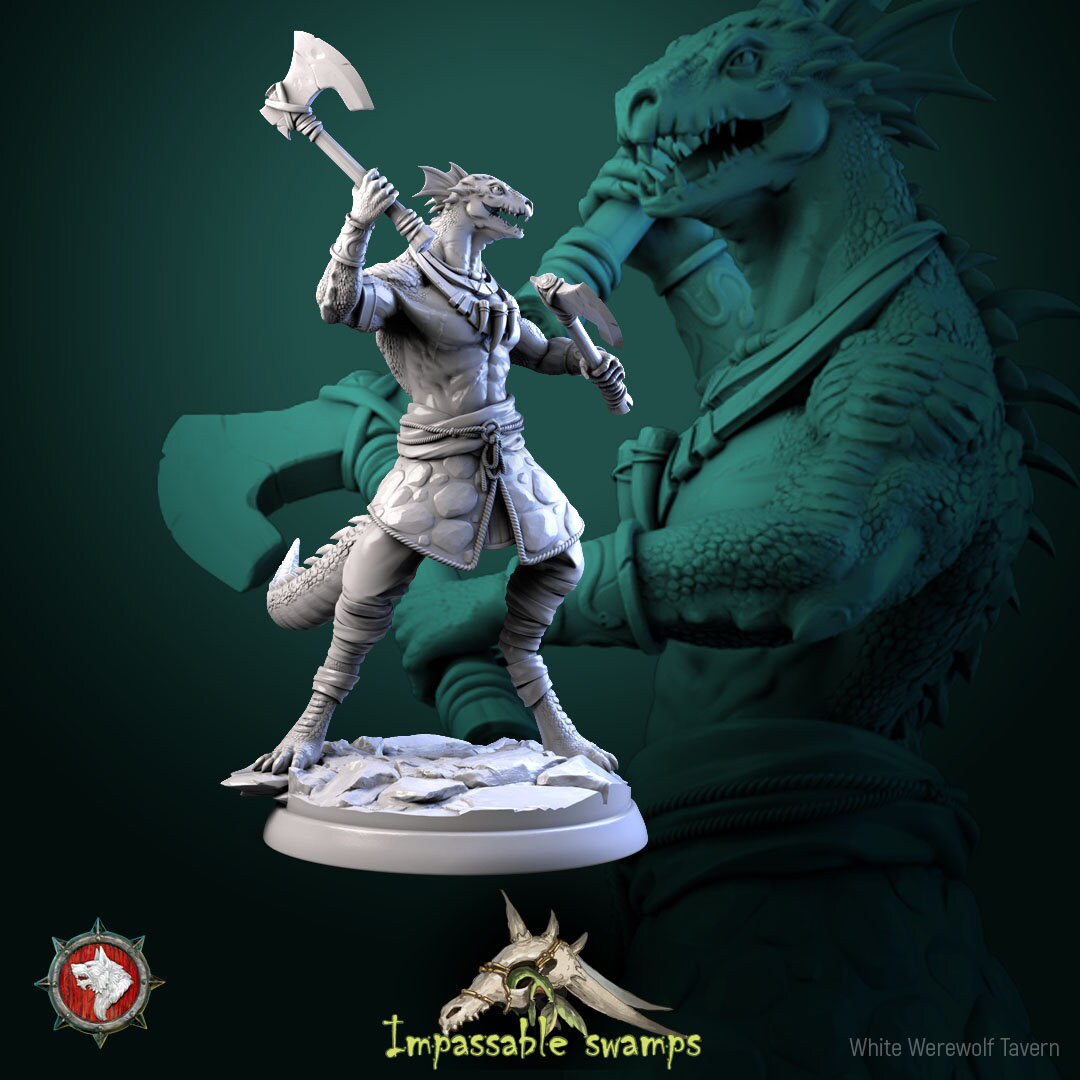 Lizardfolk Warrior Miniature | Tabletop RPG Miniature | White Werewolf Tavern | Roleplaying 3D Printed Fantasy Mini - 3DPrintDen