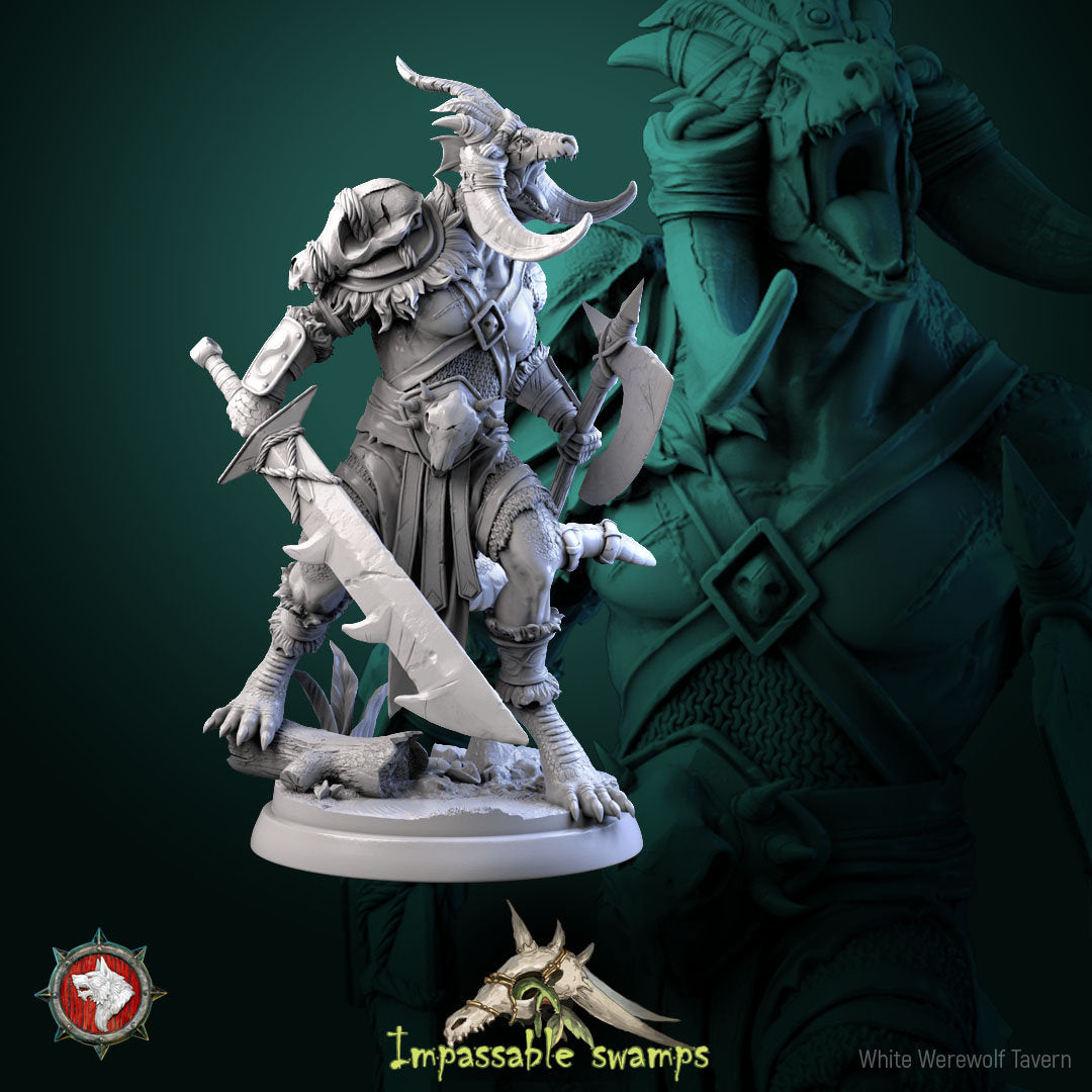 Lizardfolk Warlord Miniature | Tabletop RPG Miniature | White Werewolf Tavern | Roleplaying 3D Printed Fantasy Mini - 3DPrintDen