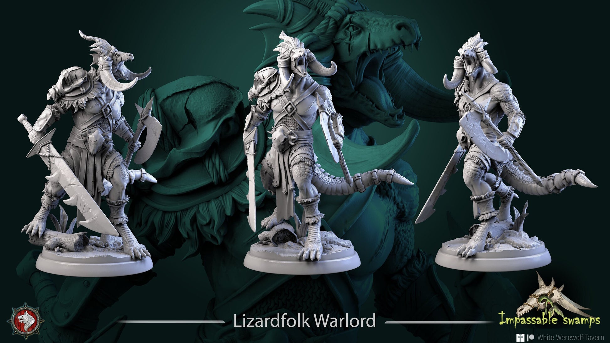 Lizardfolk Warlord Miniature | Tabletop RPG Miniature | White Werewolf Tavern | Roleplaying 3D Printed Fantasy Mini - 3DPrintDen