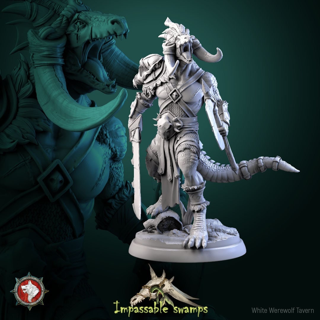 Lizardfolk Warlord Miniature | Tabletop RPG Miniature | White Werewolf Tavern | Roleplaying 3D Printed Fantasy Mini - 3DPrintDen