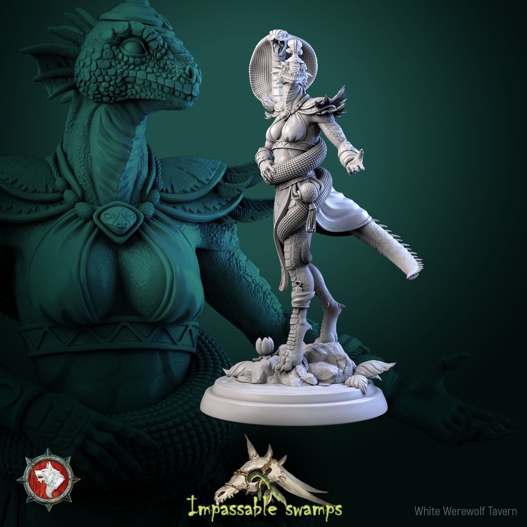 Female Lizardfolk Tamer Miniature | Tabletop RPG Miniature | White Werewolf Tavern | Roleplaying 3D Printed Fantasy Mini - 3DPrintDen