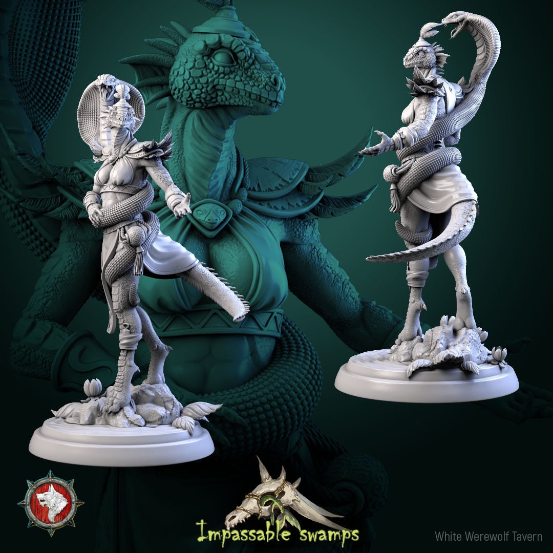 Female Lizardfolk Tamer Miniature | Tabletop RPG Miniature | White Werewolf Tavern | Roleplaying 3D Printed Fantasy Mini - 3DPrintDen