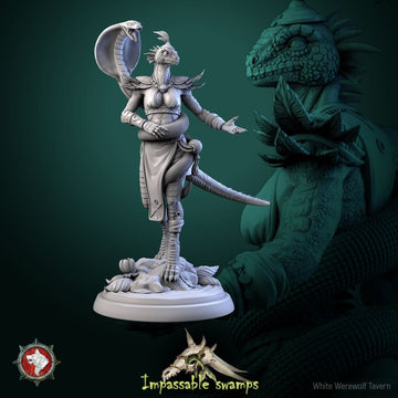 Female Lizardfolk Tamer Miniature | Tabletop RPG Miniature | White Werewolf Tavern | Roleplaying 3D Printed Fantasy Mini - 3DPrintDen