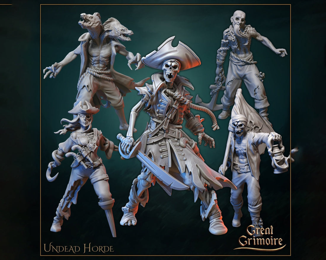 Undead Pirate Miniature | Tabletop RPG Miniature | Great Grimoire | Roleplaying 3D Printed Fantasy Mini - 3DPrintDen