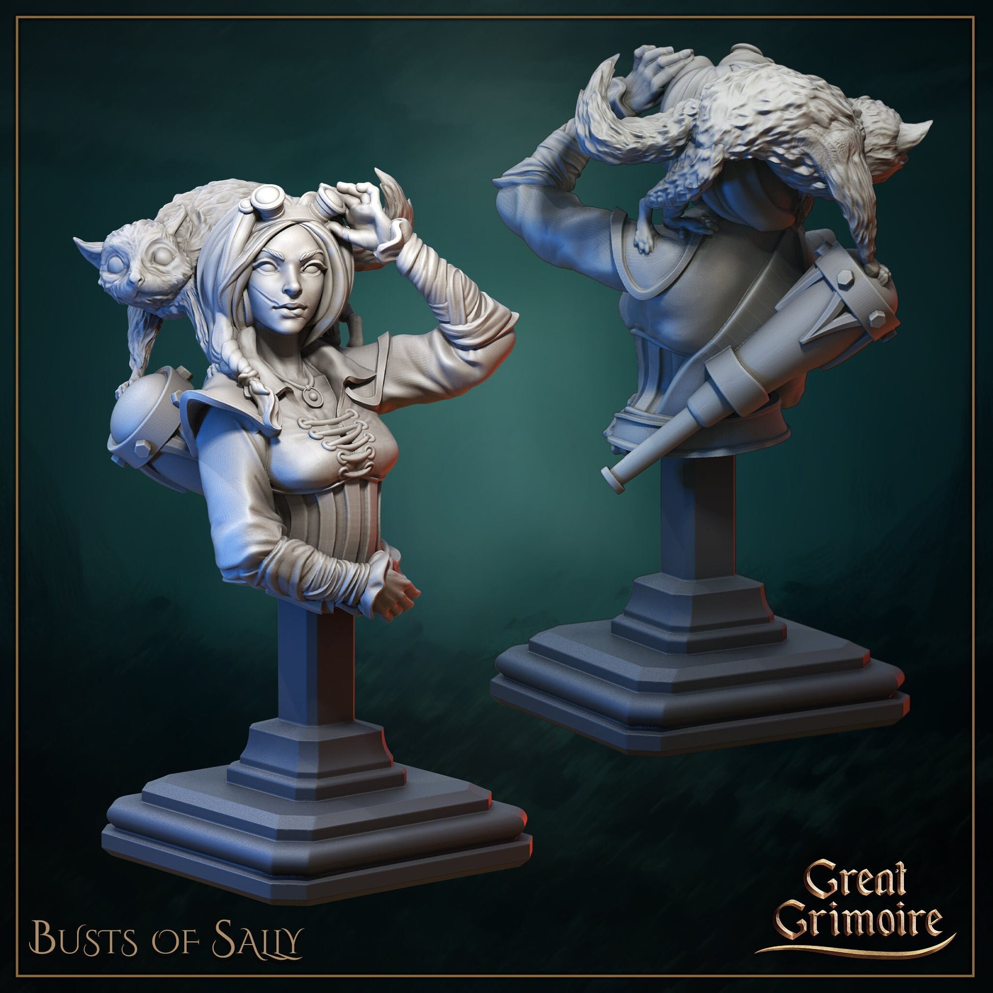 Navigator Bust, Sally | Tabletop RPG Miniature | Great Grimoire | Roleplaying 3D Printed Fantasy Mini - 3DPrintDen