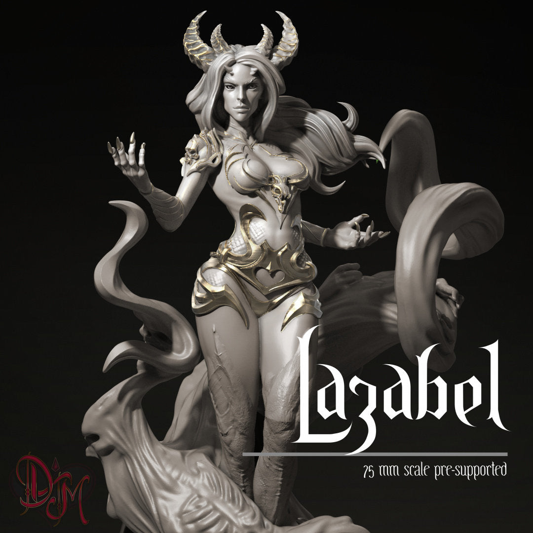 Female Demon Miniature, Lazabel | Tabletop RPG Miniature | Dungeons and Maidens | Roleplaying 3D Printed Fantasy Mini - 3DPrintDen