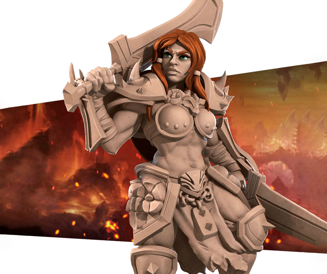 Female Barbarian Miniature | Tabletop RPG Miniature | Bite the Bullet | Roleplaying 3D Printed Fantasy Mini - 3DPrintDen