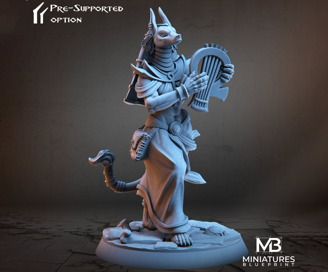 Anubis Bard Miniature | Tabletop RPG Miniature | Miniatures Blueprint | Roleplaying 3D Printed Fantasy Mini - 3DPrintDen