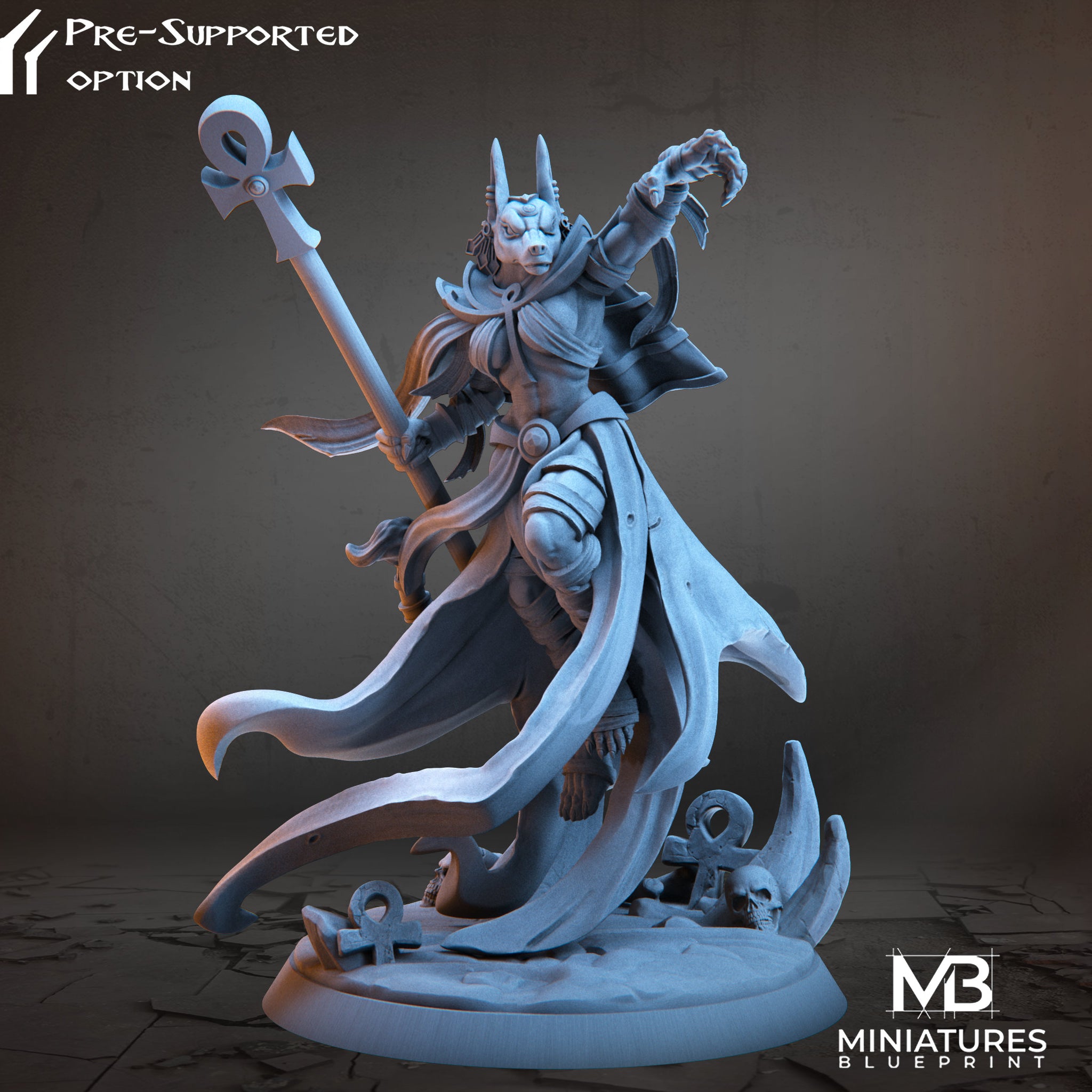 Anubis Mage Miniature | Tabletop RPG Miniature | Miniatures Blueprint | Roleplaying 3D Printed Fantasy Mini - 3DPrintDen