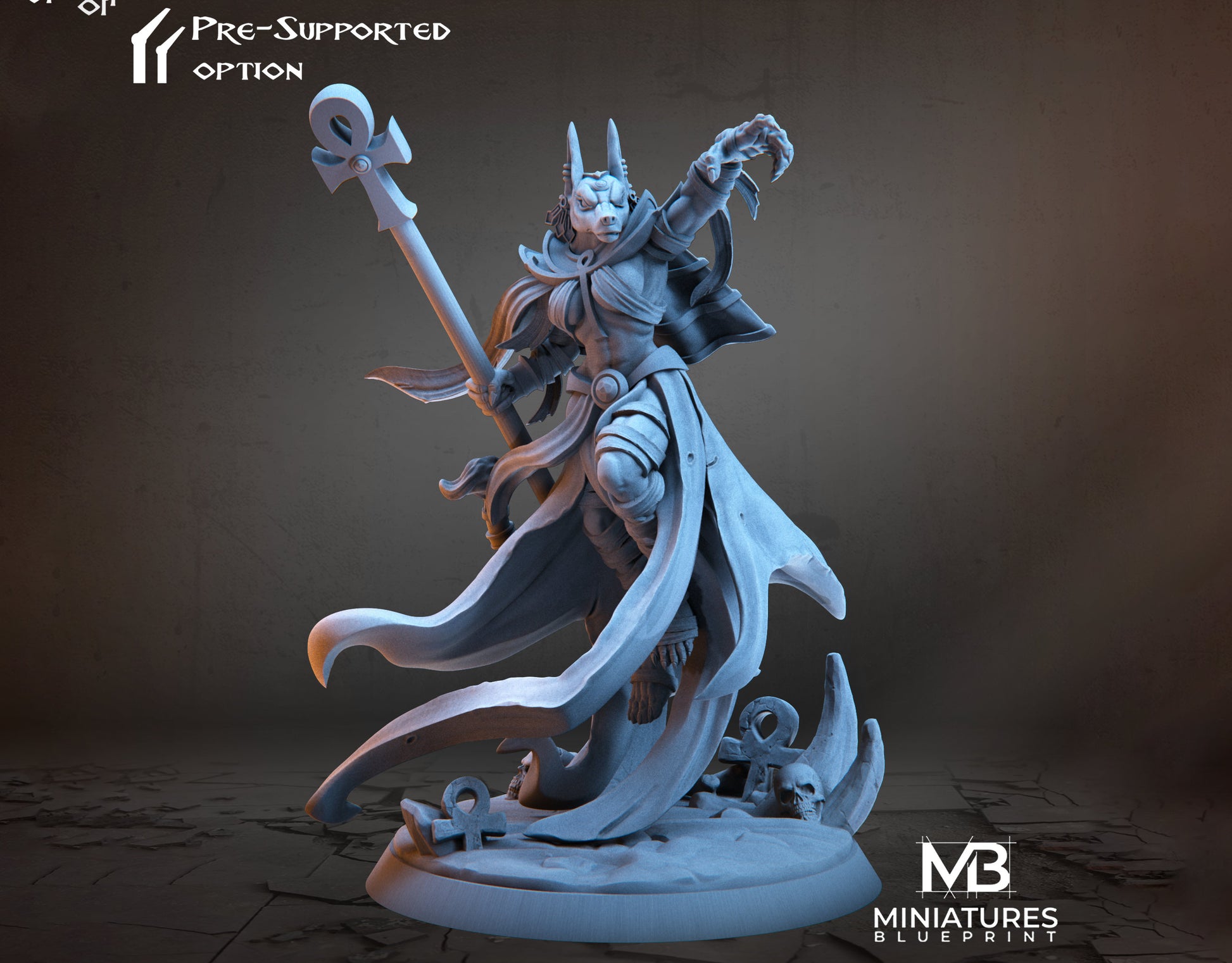 Anubis Mage Miniature | Tabletop RPG Miniature | Miniatures Blueprint | Roleplaying 3D Printed Fantasy Mini - 3DPrintDen