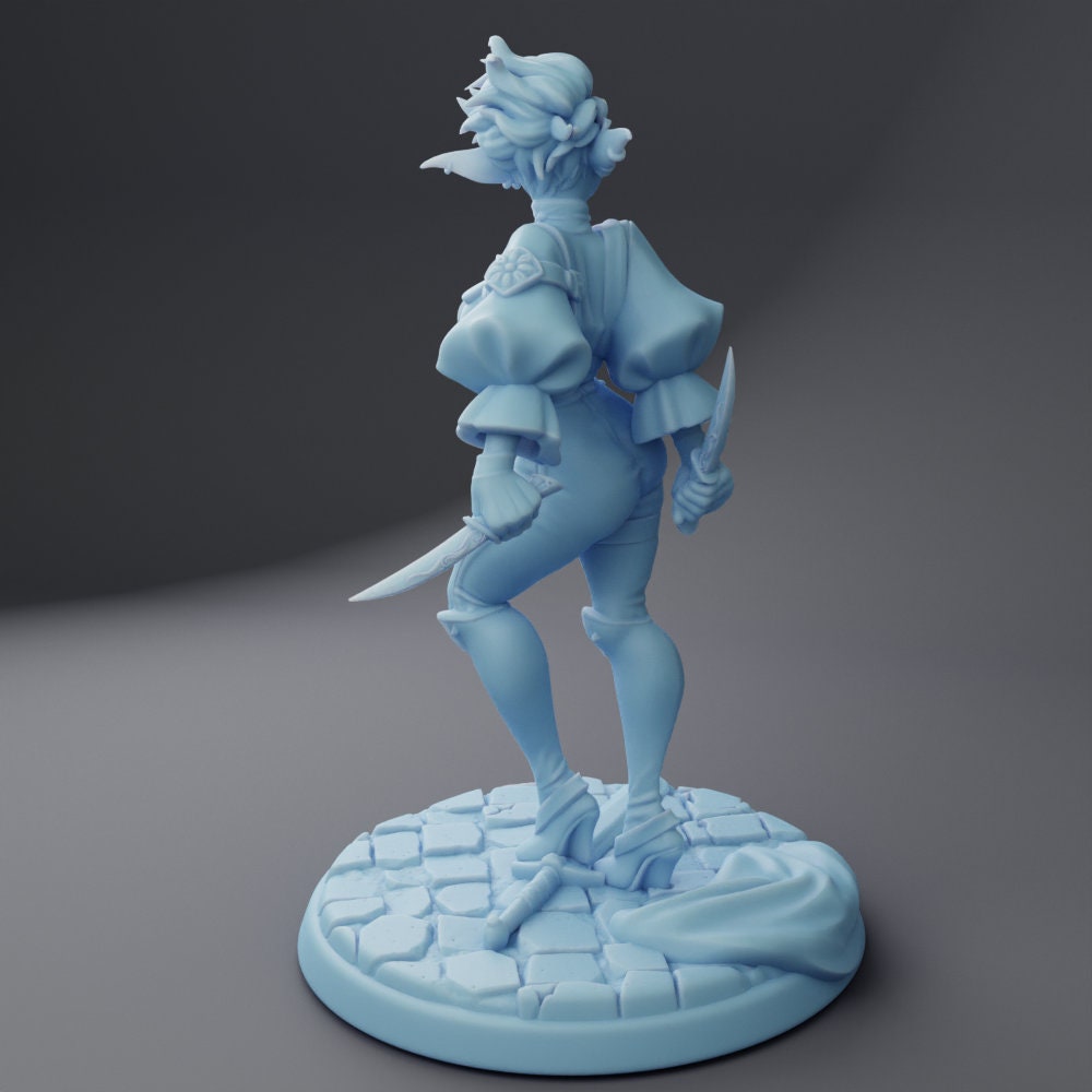 Female Elf Rogue Miniature, Knotta | Twin Goddess Miniatures | Tabletop RPG Miniature | Roleplaying 3D Printed Fantasy Mini - 3DPrintDen