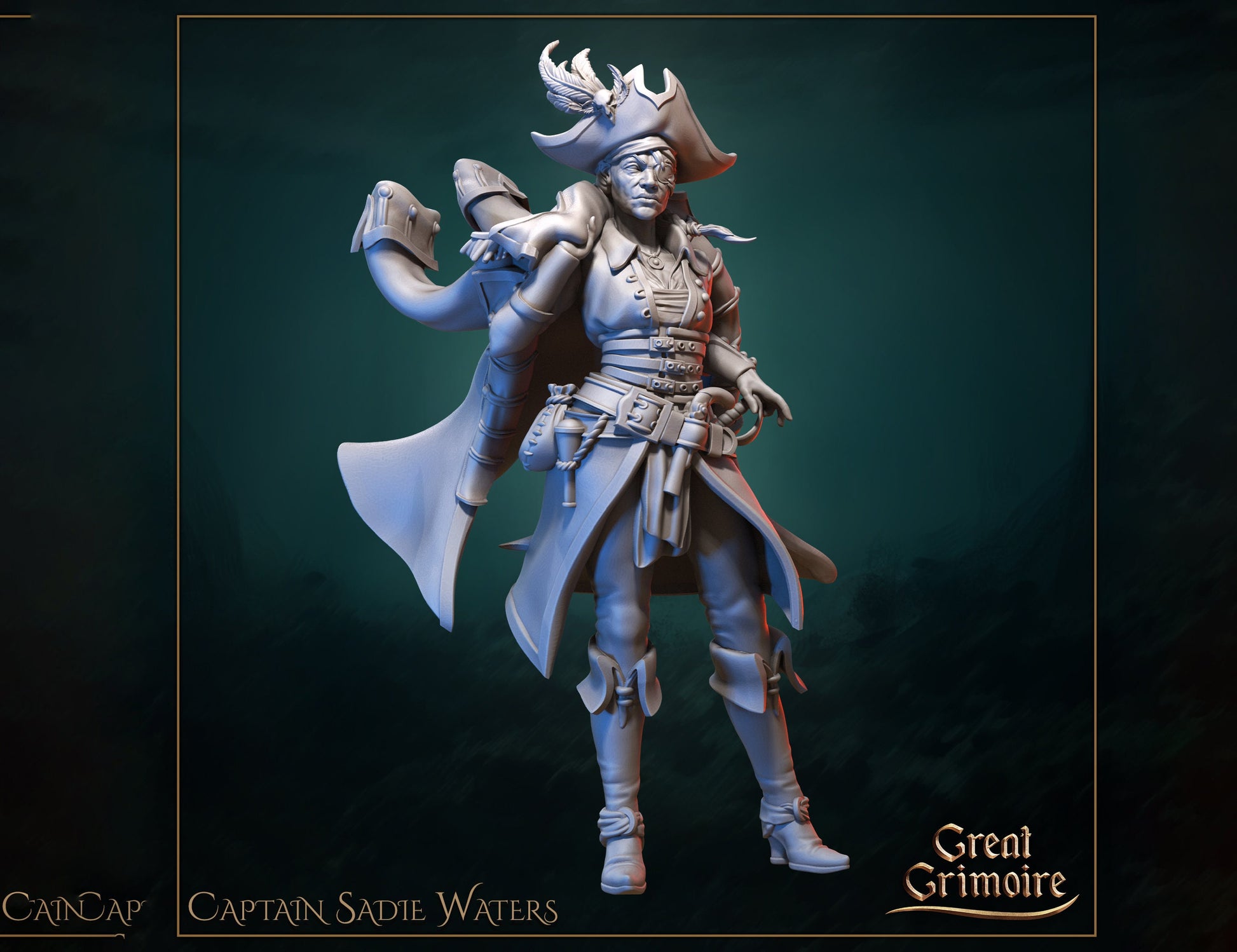 Female Captain Miniature, Sadie Waters | Tabletop RPG Miniature | Great Grimoire | Roleplaying 3D Printed Fantasy Mini - 3DPrintDen