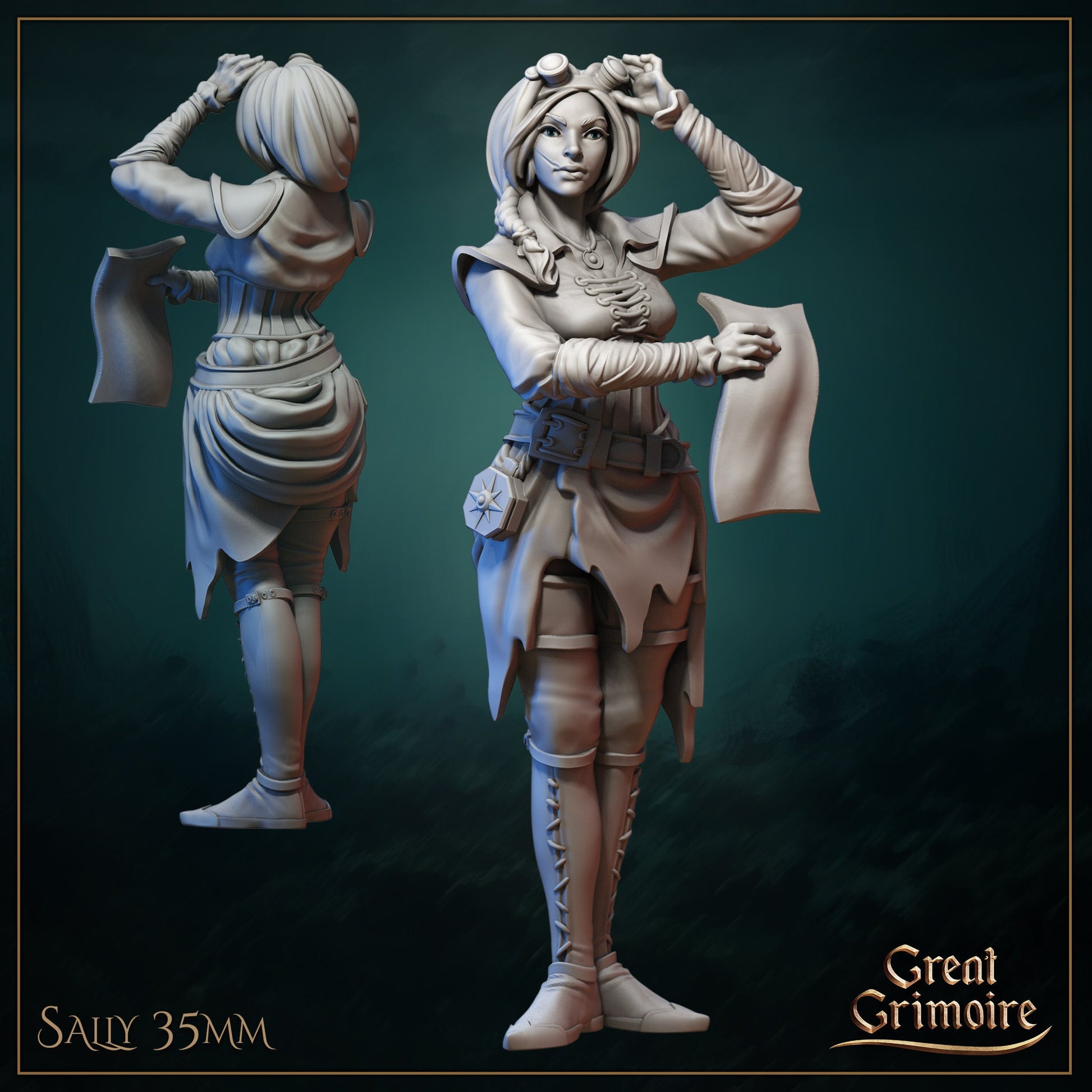 Female Navigator Miniature, Sally | Tabletop RPG Miniature | Great Grimoire | Roleplaying 3D Printed Fantasy Mini - 3DPrintDen