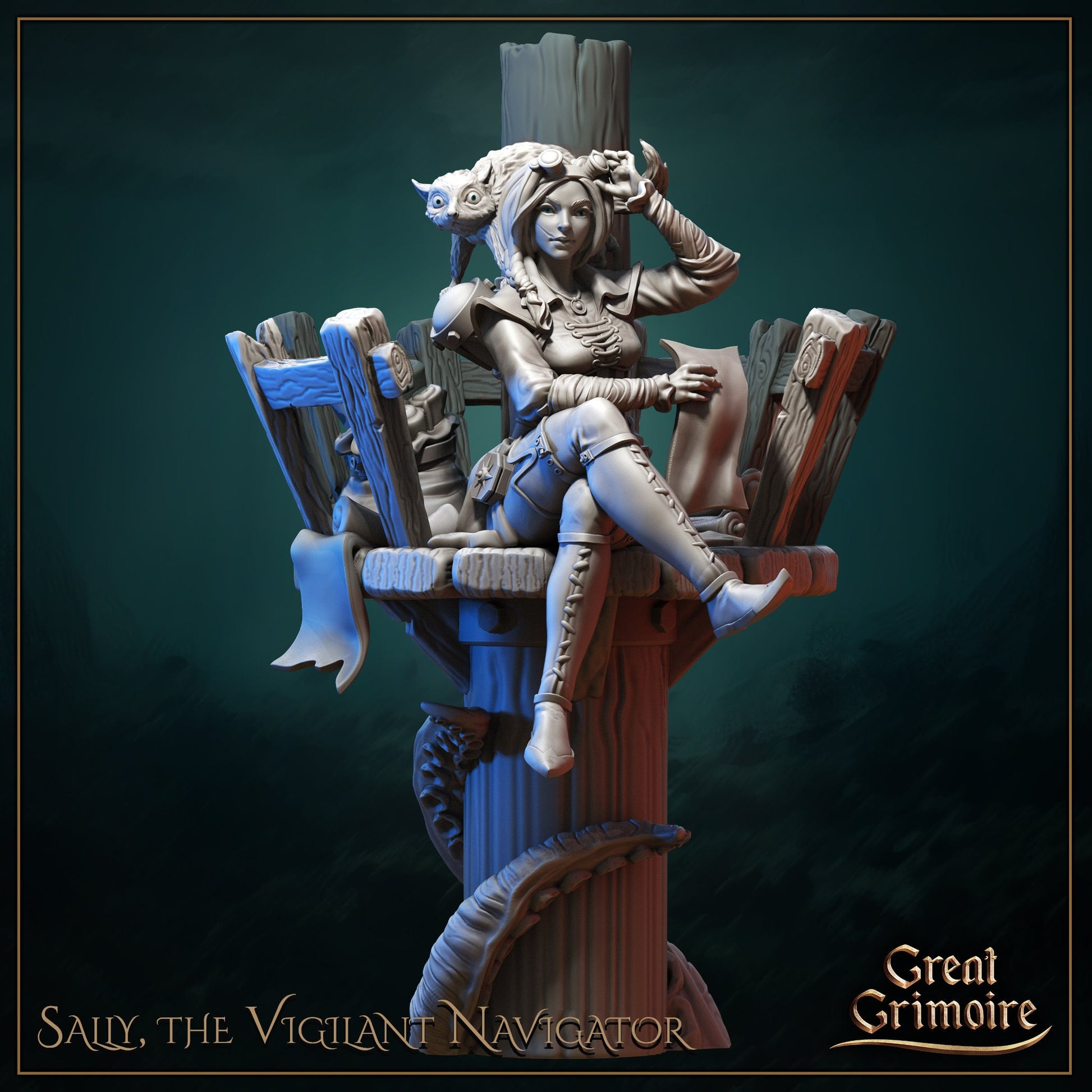 Female Navigator Miniature, Sally | Tabletop RPG Miniature | Great Grimoire | Roleplaying 3D Printed Fantasy Mini - 3DPrintDen