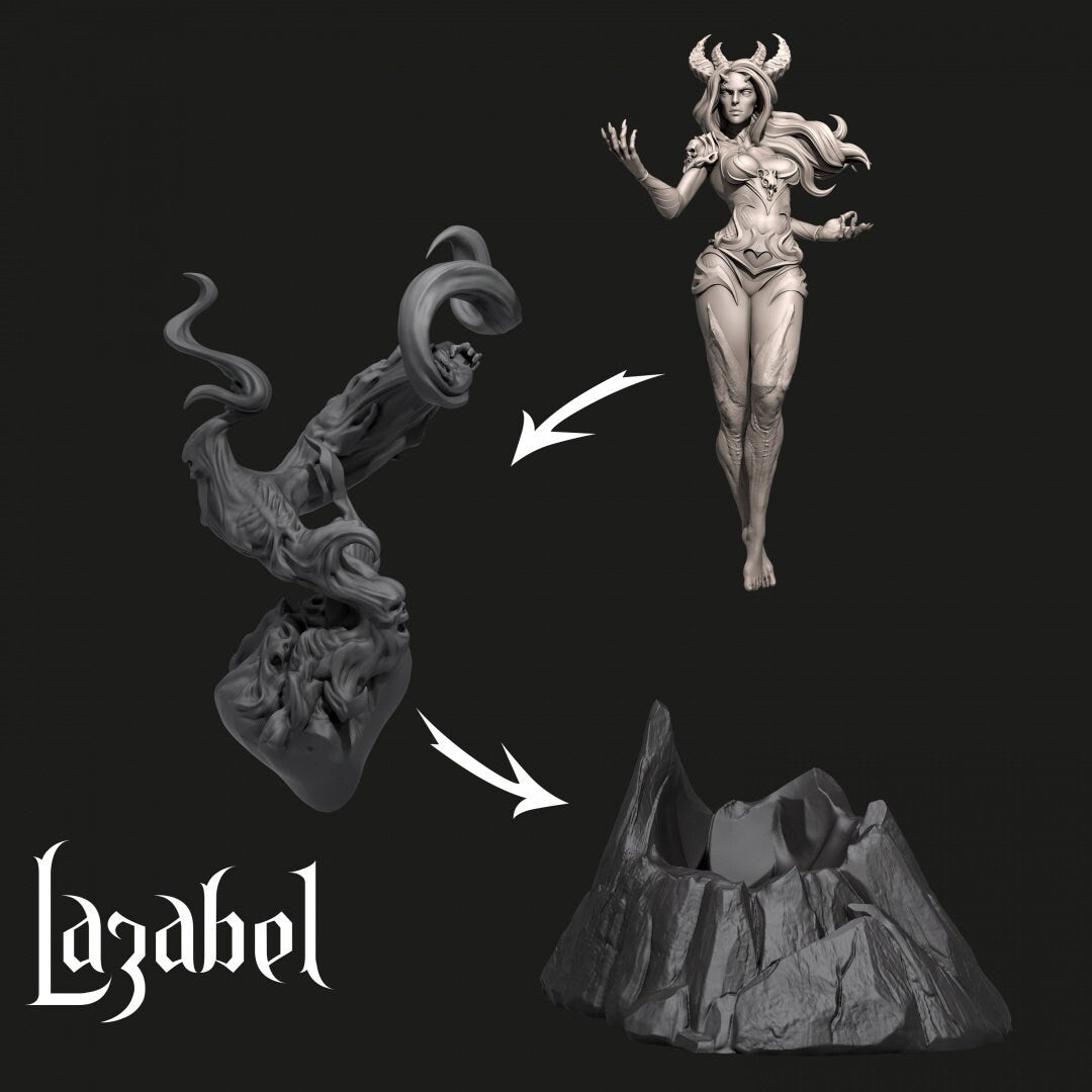 Female Demon Miniature, Lazabel | Tabletop RPG Miniature | Dungeons and Maidens | Roleplaying 3D Printed Fantasy Mini - 3DPrintDen