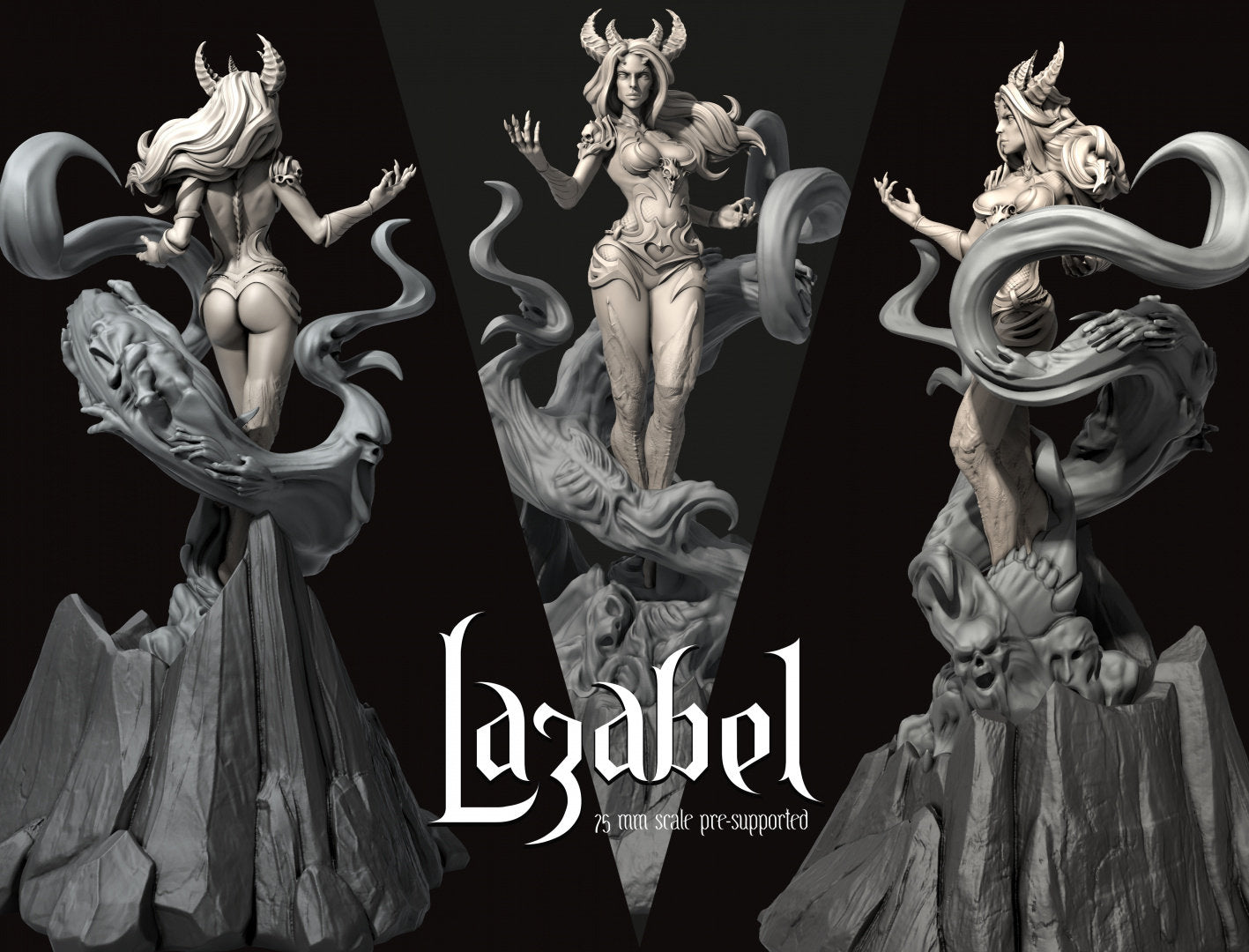 Female Demon Miniature, Lazabel | Tabletop RPG Miniature | Dungeons and Maidens | Roleplaying 3D Printed Fantasy Mini - 3DPrintDen