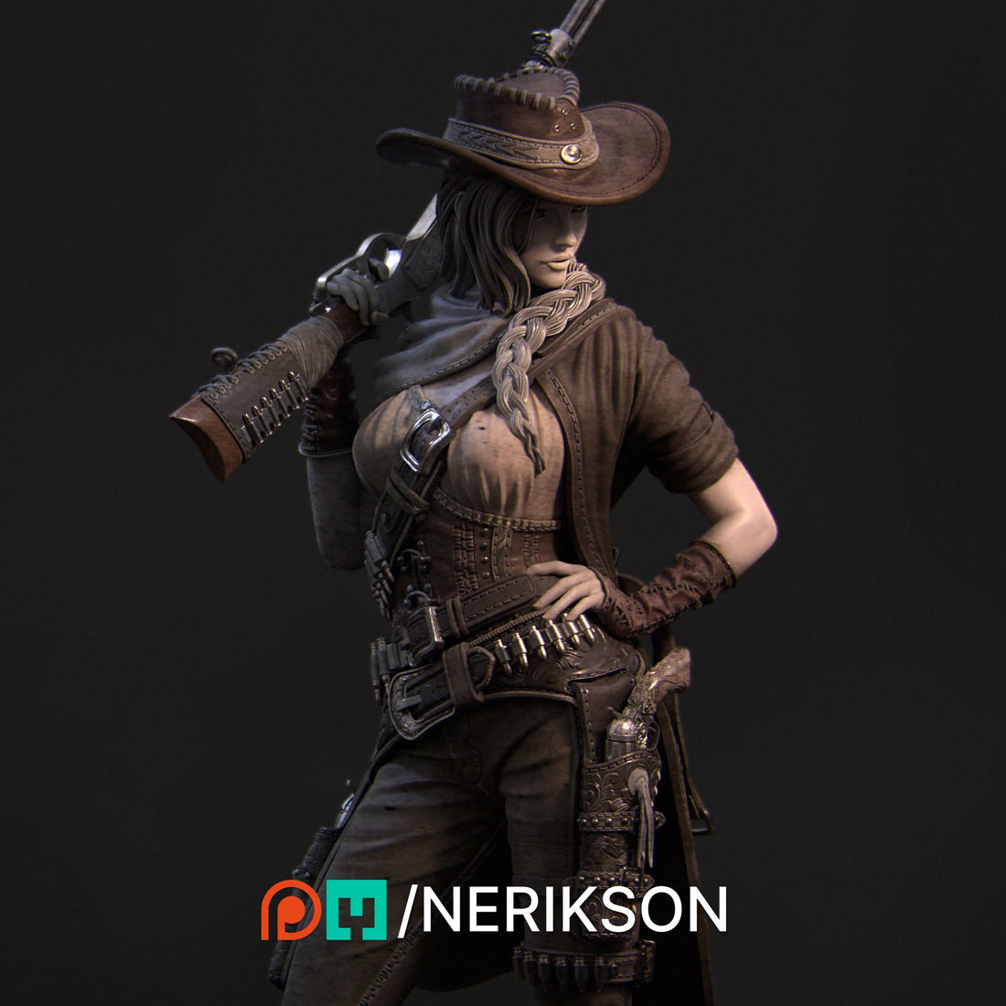 Female Cowboy Miniature, Jane Stanton | Tabletop RPG Miniature | Nerikson | Roleplaying 3D Printed Fantasy Mini - 3DPrintDen