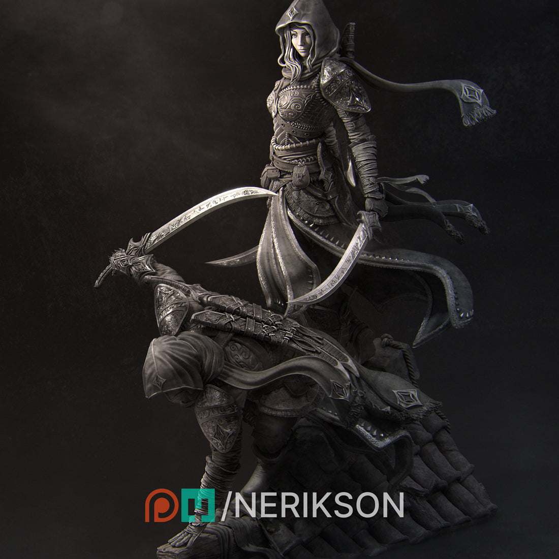 Assassin Duo Miniature, Artemisia and Nasir | Tabletop RPG Miniature | Nerikson | Roleplaying 3D Printed Fantasy Mini - 3DPrintDen