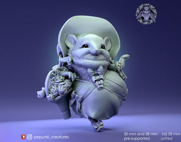 Chinchilla Florist Lady Miniature | Tabletop RPG Miniature | Pepunki Creatures | Roleplaying 3D Printed Fantasy Mini - 3DPrintDen