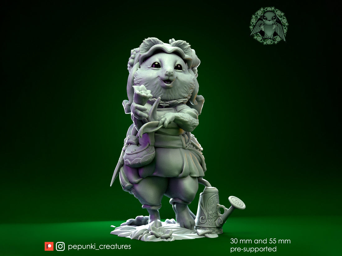 Quokka Gardener Lady Miniature | Tabletop RPG Miniature | Pepunki Creatures | Roleplaying 3D Printed Fantasy Mini - 3DPrintDen