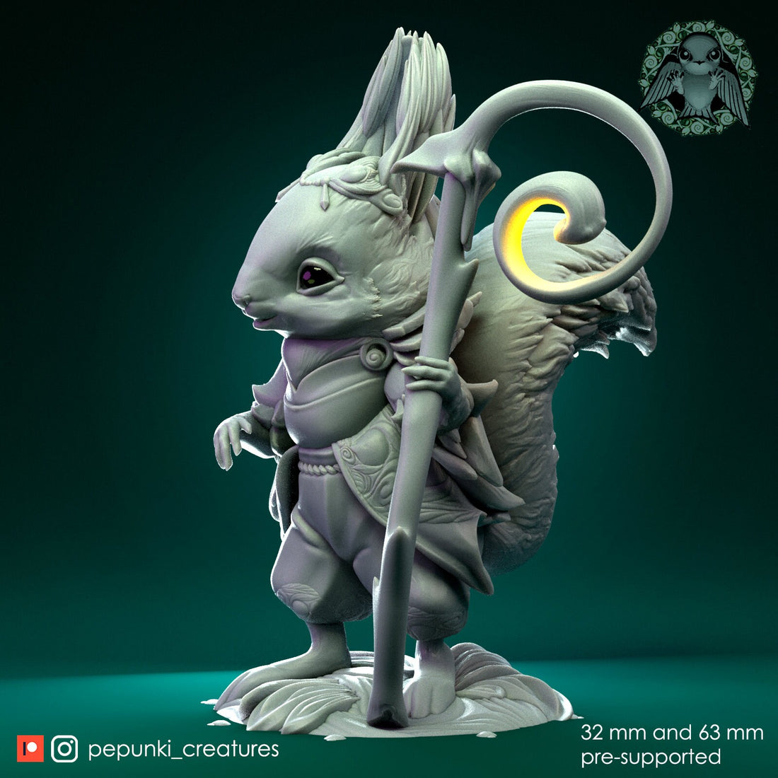 Squirrel Traveler Miniature | Tabletop RPG Miniature | Pepunki Creatures | Roleplaying 3D Printed Fantasy Mini - 3DPrintDen