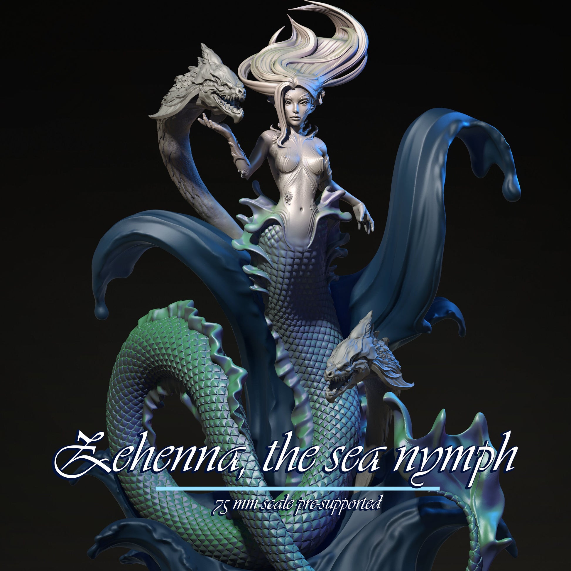 Sea Nymph Miniature, Zehenna | Tabletop RPG Miniature | Dungeons and Maidens | Roleplaying 3D Printed Fantasy Mini - 3DPrintDen