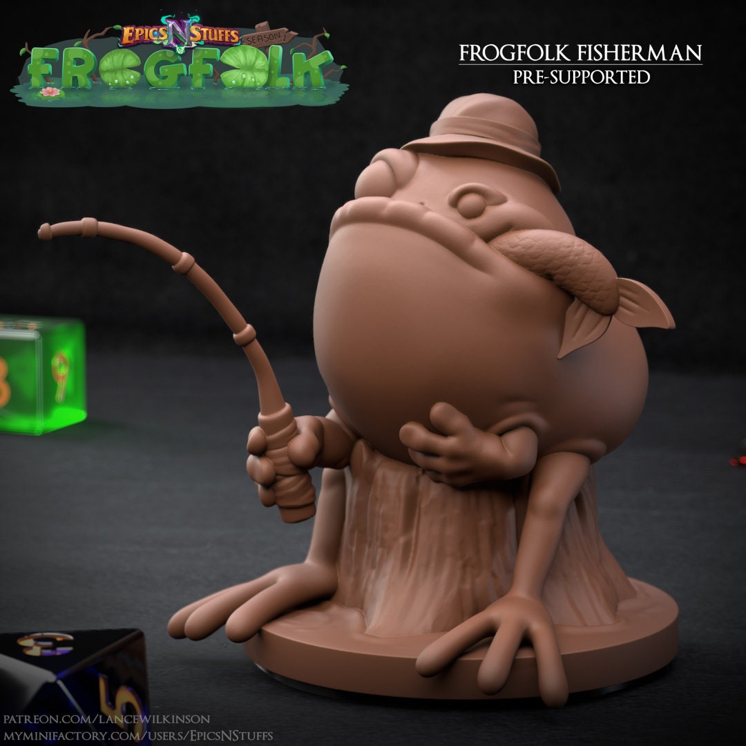 Frogfolk Fisherman Miniature | Tabletop RPG Miniature | Epic 'N' Stuff | Roleplaying 3D Printed Fantasy Mini - 3DPrintDen