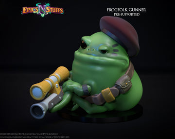 Frogfolk Gunner Miniature | Tabletop RPG Miniature | Epic 'N' Stuff | Roleplaying 3D Printed Fantasy Mini - 3DPrintDen