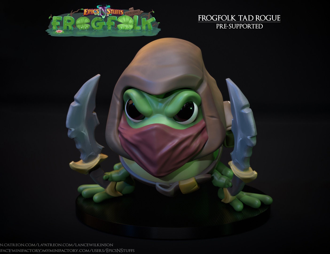 Frogfolk Rogue Tadpole Miniature | Tabletop RPG Miniature | Epic 'N' Stuff | Roleplaying 3D Printed Fantasy Mini - 3DPrintDen