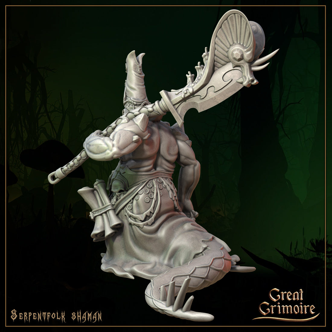 Serpent Shaman Miniature | Tabletop RPG Miniature | Great Grimoire | Roleplaying 3D Printed Fantasy Mini - 3DPrintDen