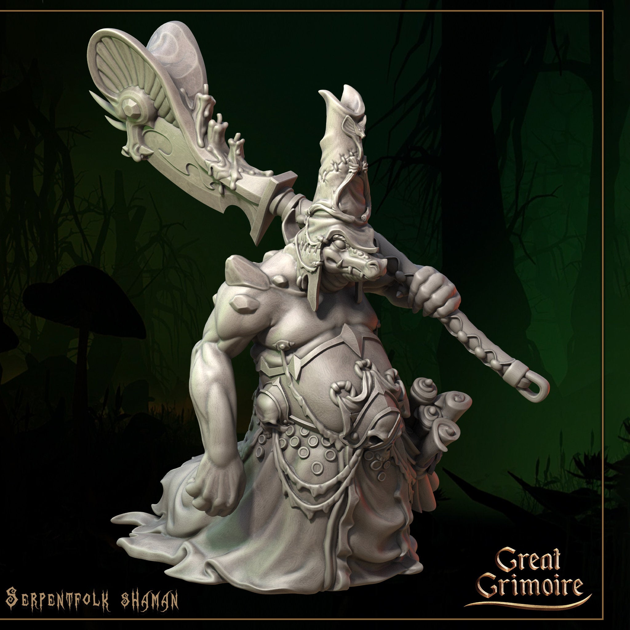 Serpent Shaman Miniature | Tabletop RPG Miniature | Great Grimoire | Roleplaying 3D Printed Fantasy Mini - 3DPrintDen