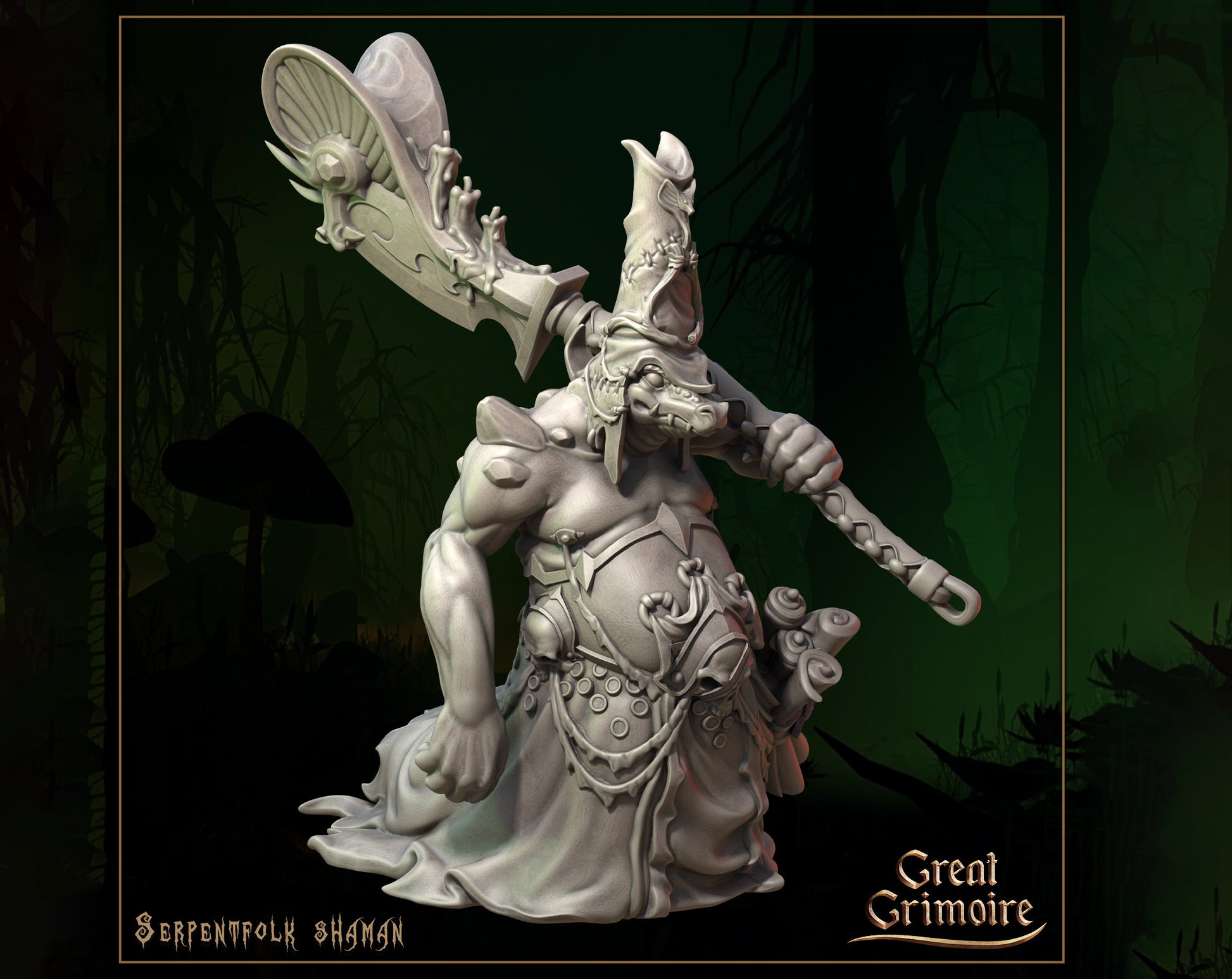 Serpent Shaman Miniature | Tabletop RPG Miniature | Great Grimoire | Roleplaying 3D Printed Fantasy Mini - 3DPrintDen