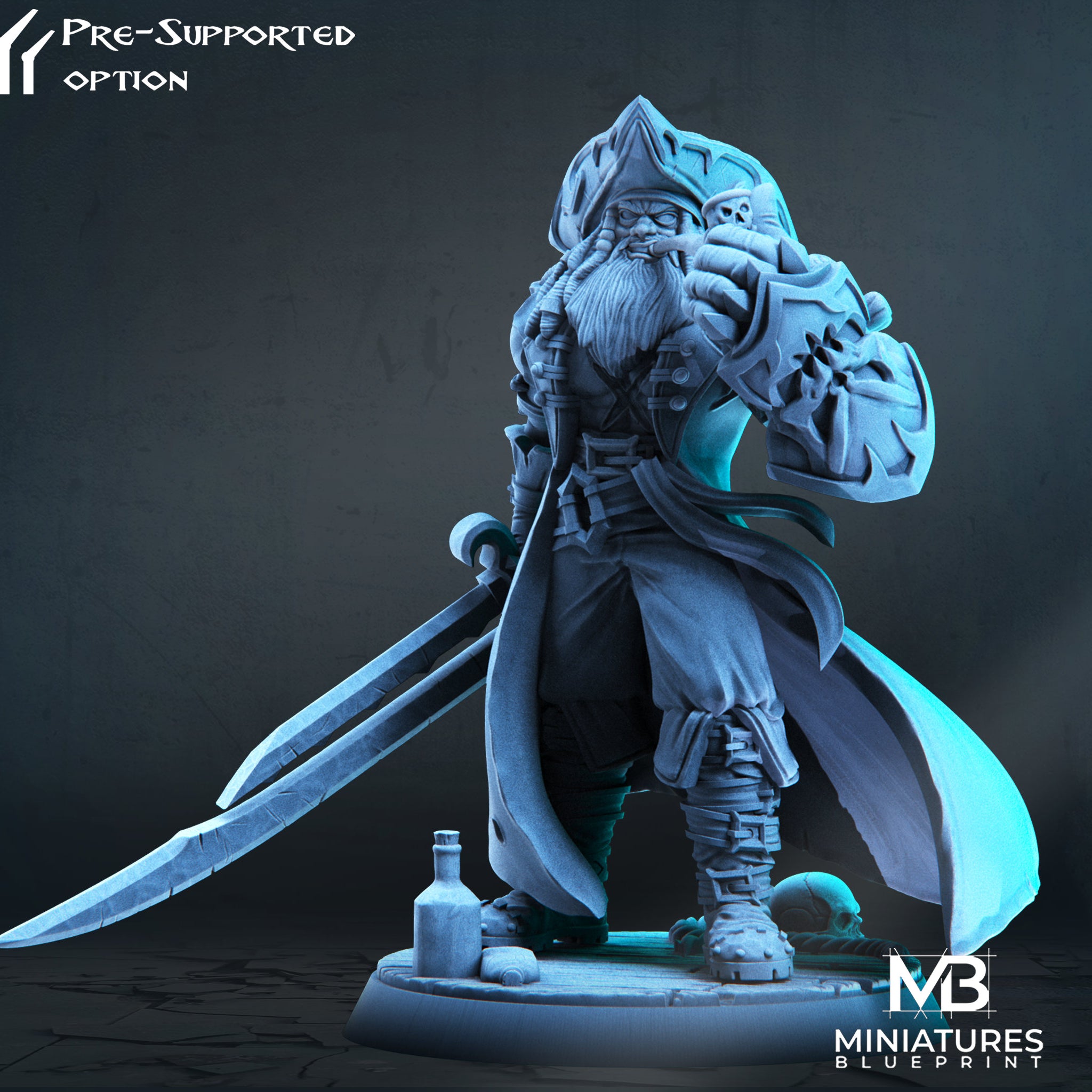 Pirate Captain Miniature | Tabletop RPG Miniature | Miniatures Blueprint | Roleplaying 3D Printed Fantasy Mini - 3DPrintDen