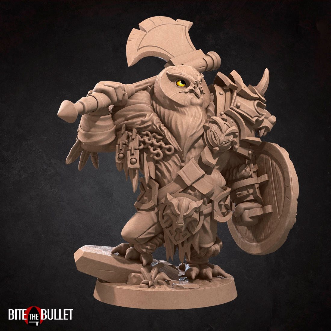 Owlfolk Barbarian Miniature | Tabletop RPG Miniature | Bite the Bullet | Roleplaying 3D Printed Fantasy Mini - 3DPrintDen