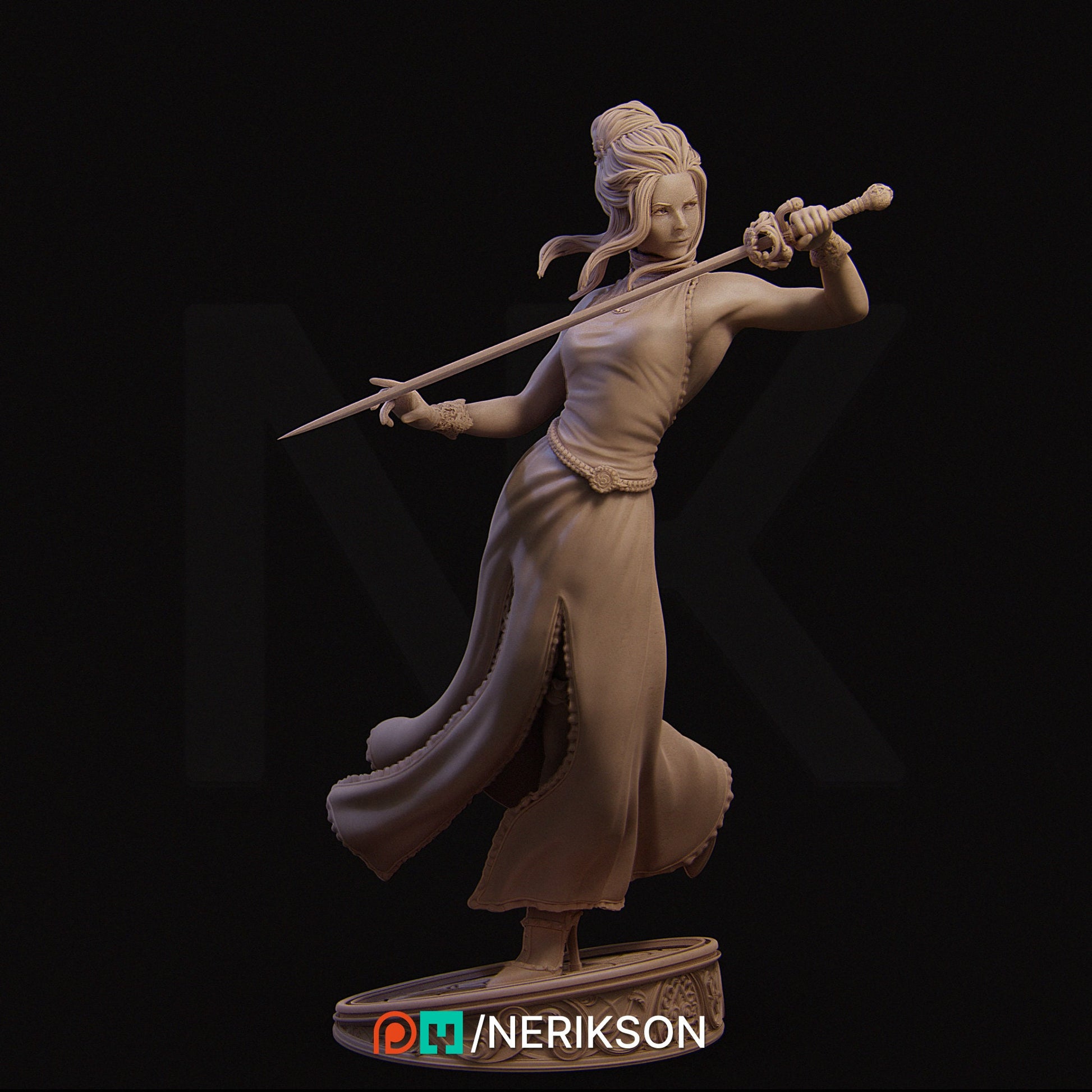 Moonlight Duelist Miniature, Luna | Tabletop RPG Miniature | Nerikson | Roleplaying 3D Printed Fantasy Mini - 3DPrintDen