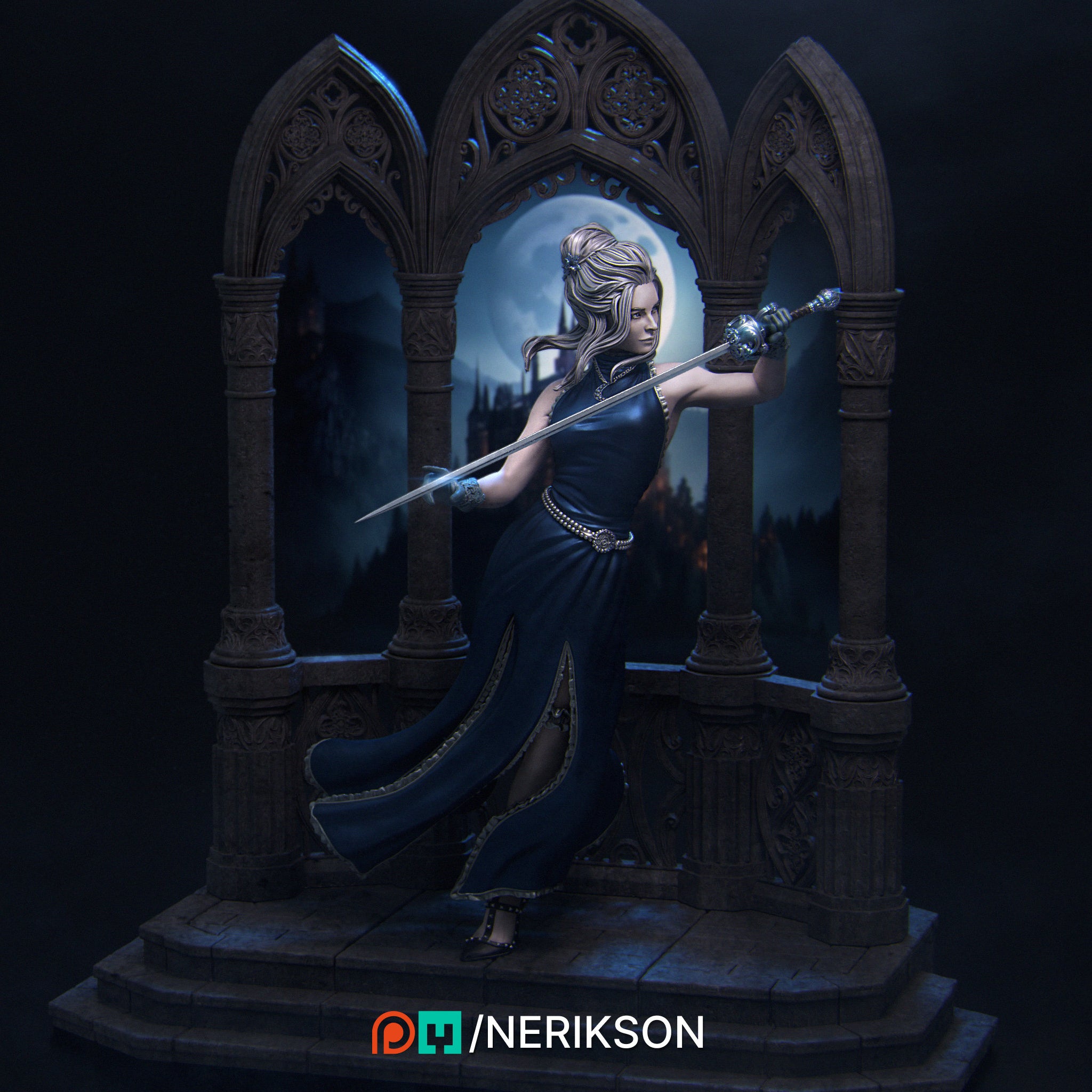 Moonlight Duelist Miniature, Luna | Tabletop RPG Miniature | Nerikson | Roleplaying 3D Printed Fantasy Mini - 3DPrintDen