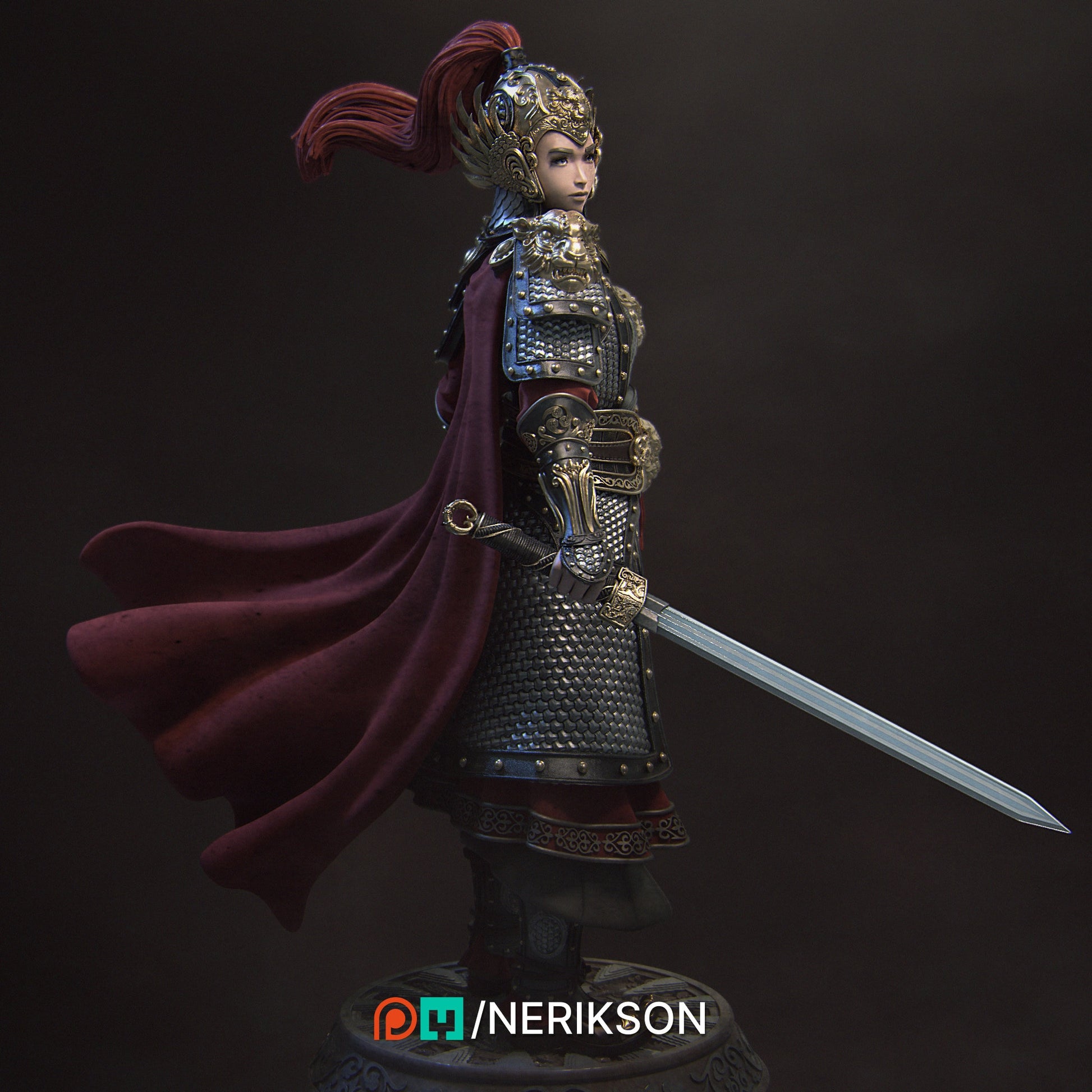 Female Warrior Miniature, Kwan Yen | Tabletop RPG Miniature | Nerikson | Roleplaying 3D Printed Fantasy Mini - 3DPrintDen