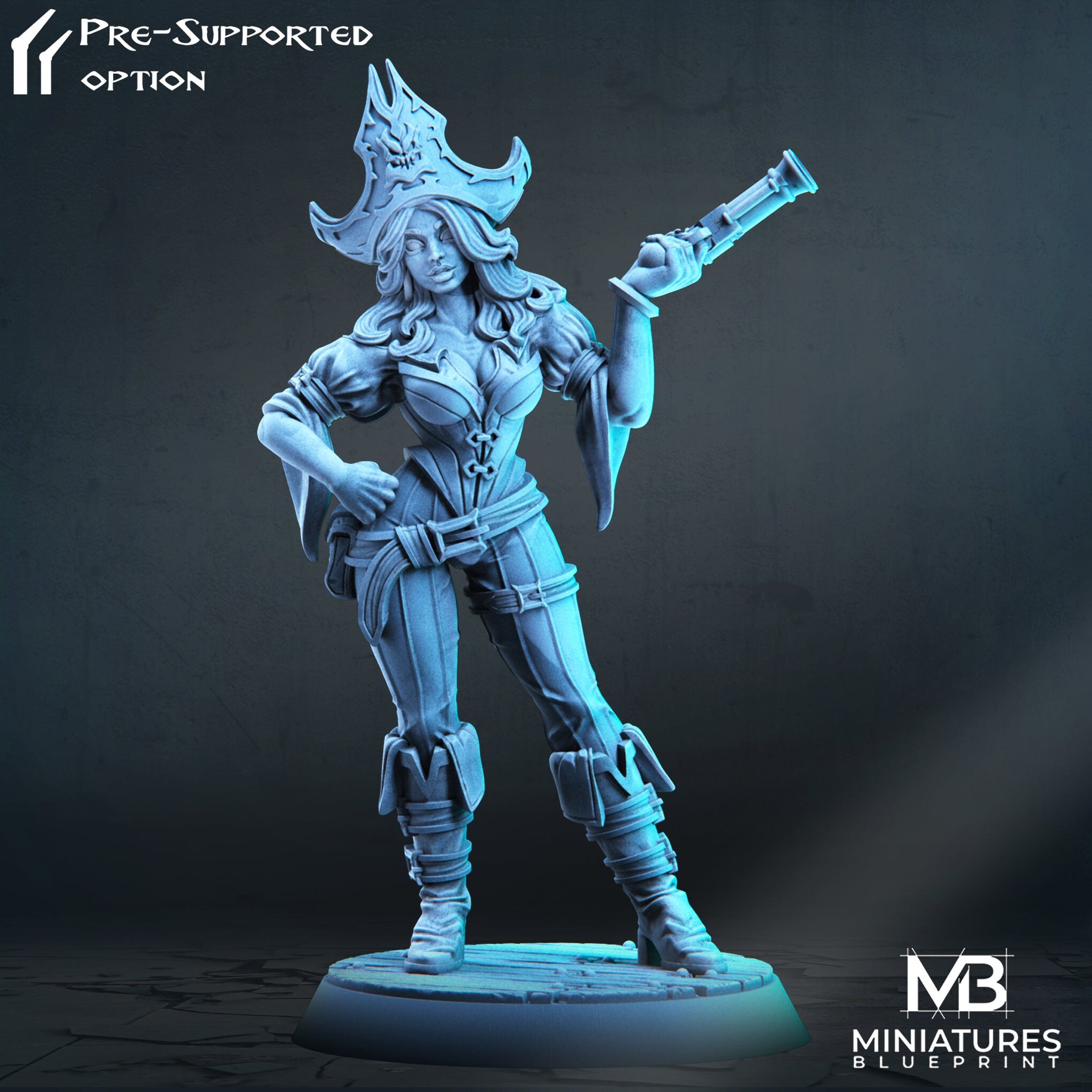 Female Pirate Miniature | Tabletop RPG Miniature | Miniatures Blueprint | Roleplaying 3D Printed Fantasy Mini - 3DPrintDen