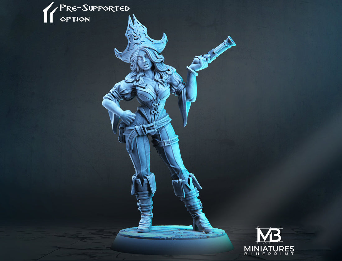 Female Pirate Miniature | Tabletop RPG Miniature | Miniatures Blueprint | Roleplaying 3D Printed Fantasy Mini - 3DPrintDen