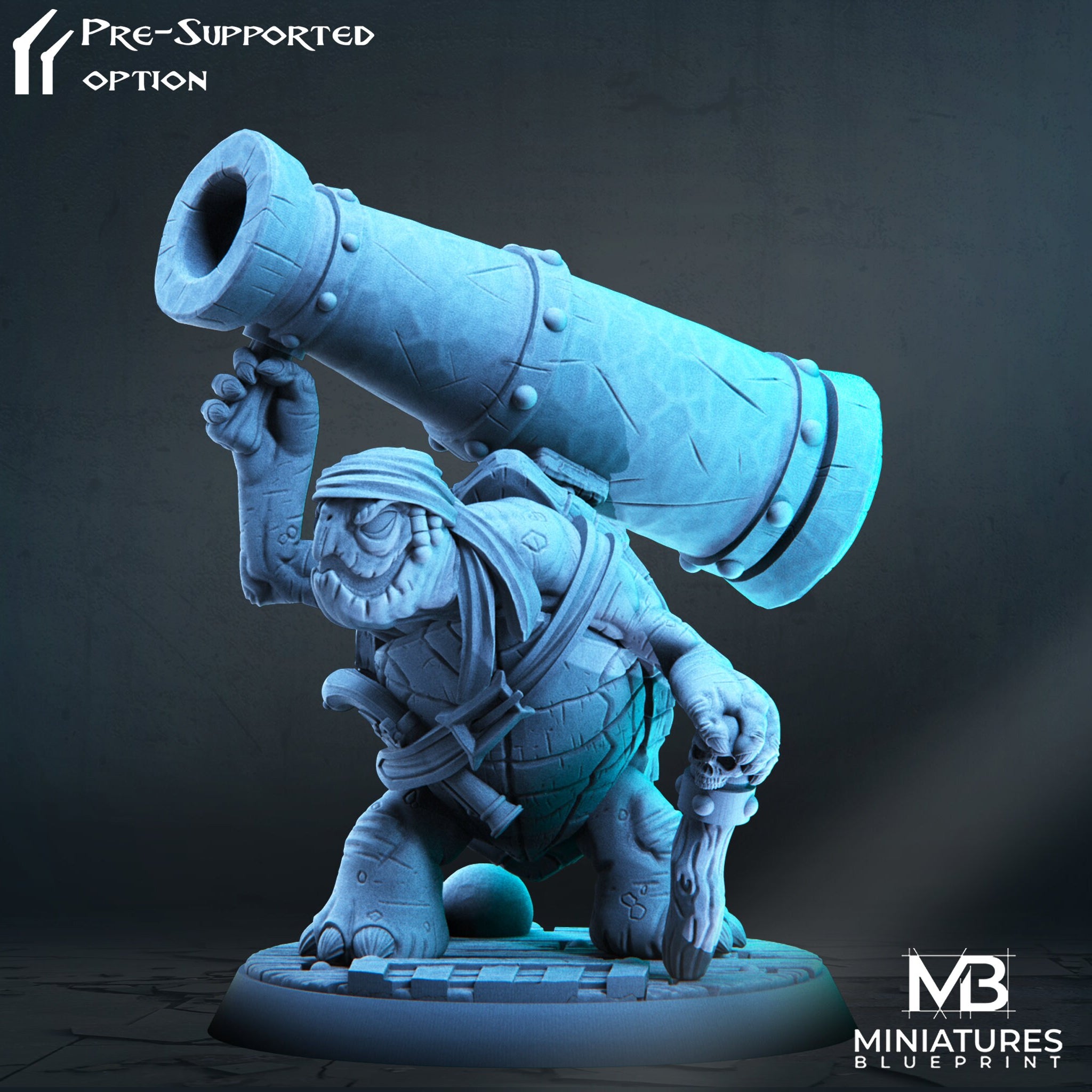 Tortle Cannoneer Miniature | Tabletop RPG Miniature | Miniatures Blueprint | Roleplaying 3D Printed Fantasy Mini - 3DPrintDen